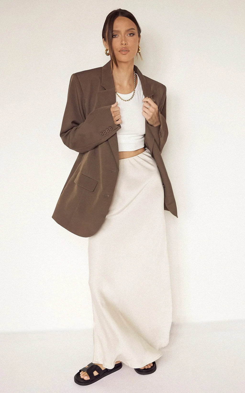Amari Maxi Skirt - High Waisted Bias Cut Skirt in Oyster