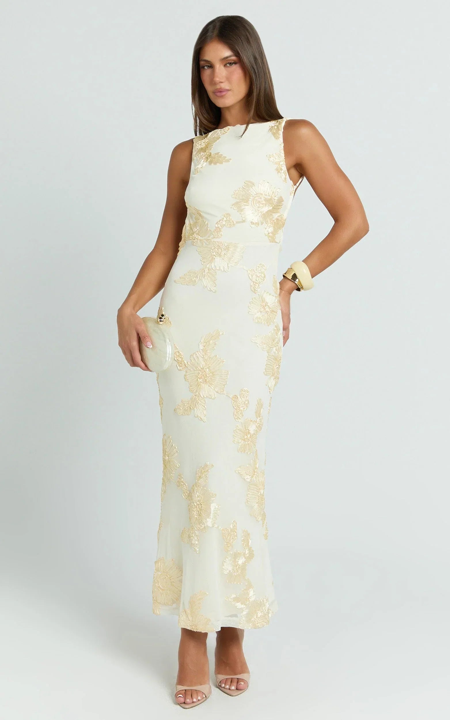 Freya Maxi Dress - Boat Neck Backless Dress in Yellow