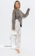 Amanda Jumper - Crew Neck Long Sleeve Knit Sweater in Mushroom
