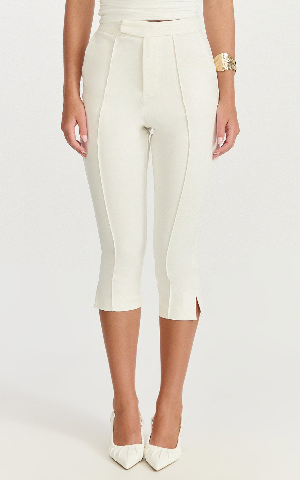 Arabella Pants - Capri Slim Fit Side Split Pants in White