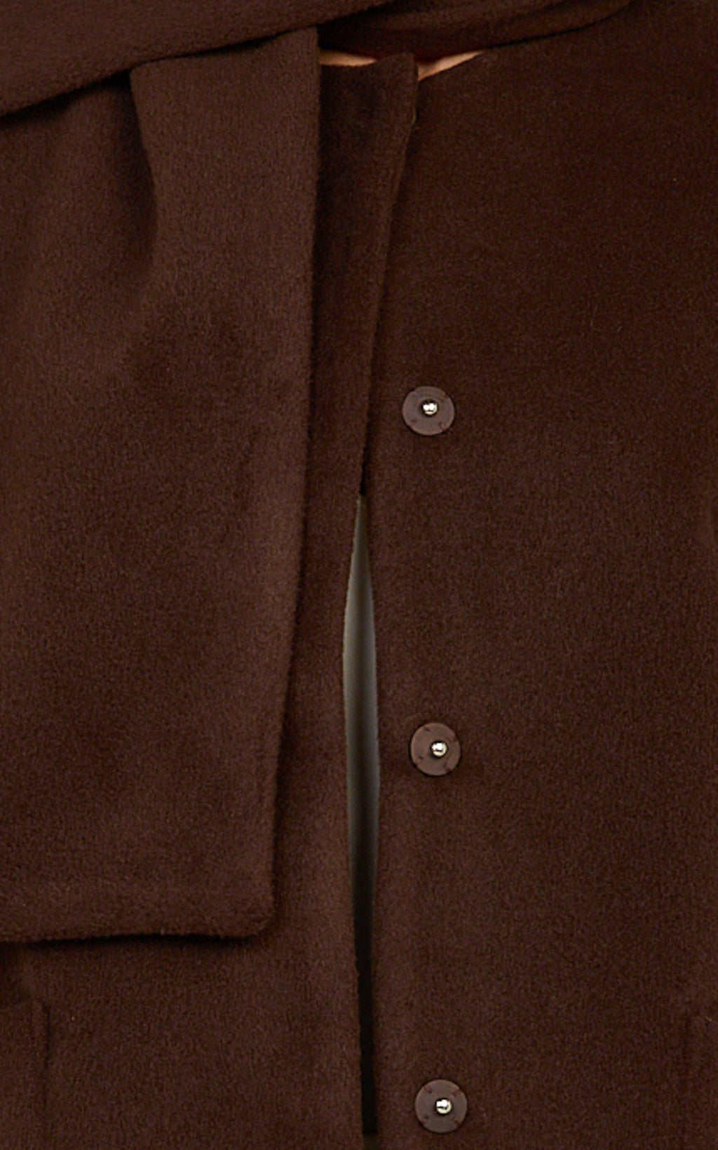 Carys Coat - Oversized Long Sleeve Coat With Neck Scarf in Chocolate