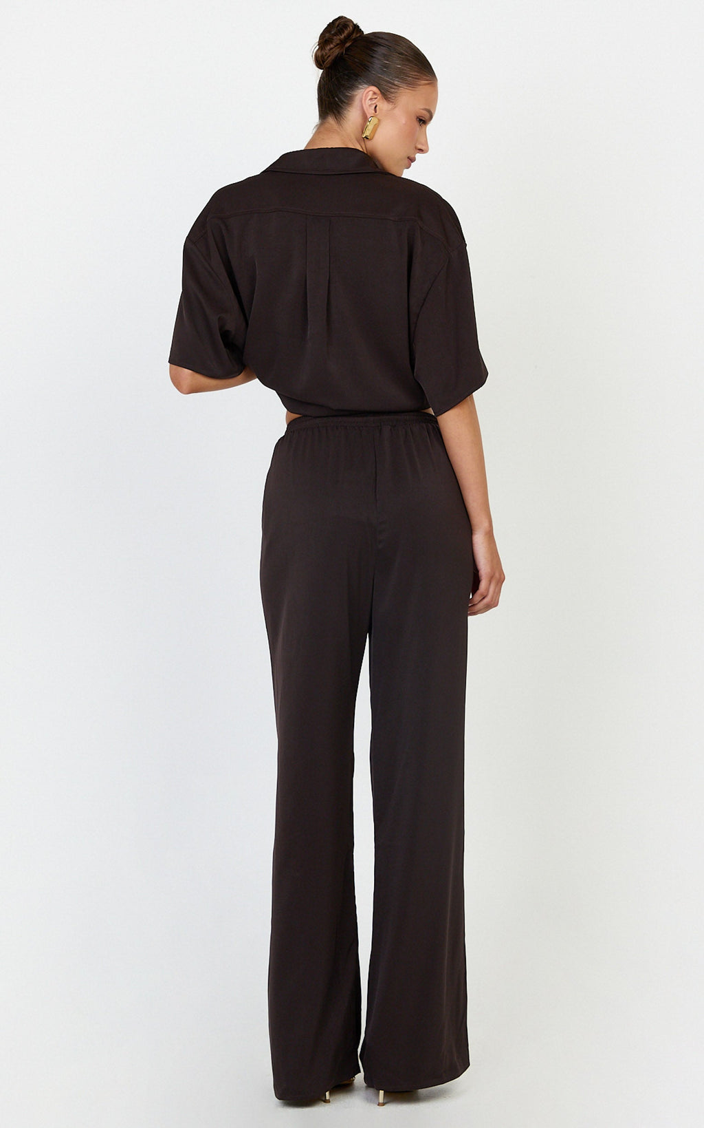 Robyn Pants - High Elastic Waist Relaxed Straight Leg Pants in Chocolate