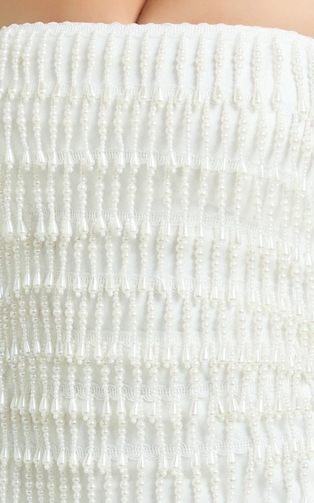 Aria Mini Dress - Beaded Pearl Fringe A Line Dress in Ivory