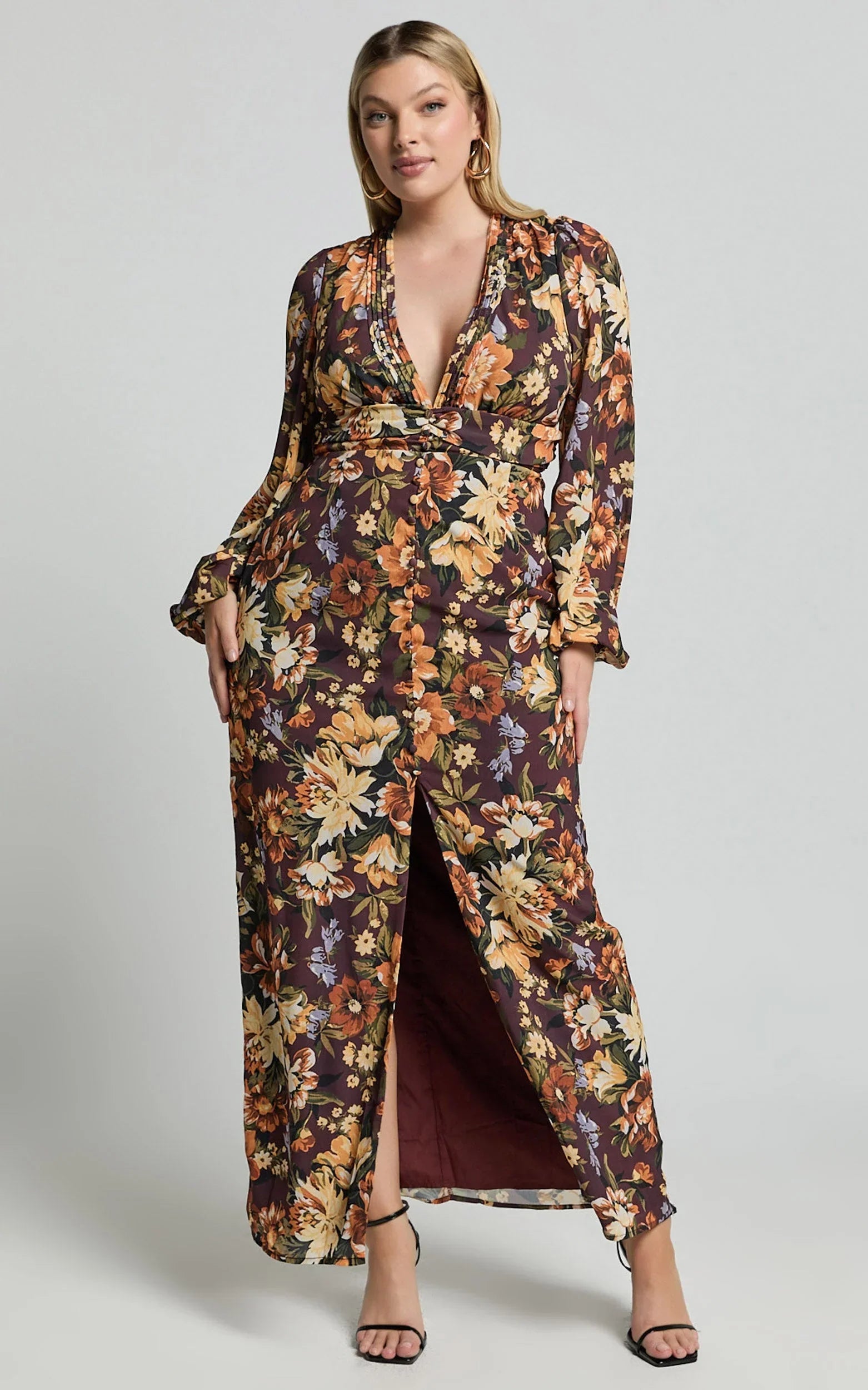 Lorelei Maxi Dress - V Neck Balloon Sleeve Dress in Indulgent Bloom