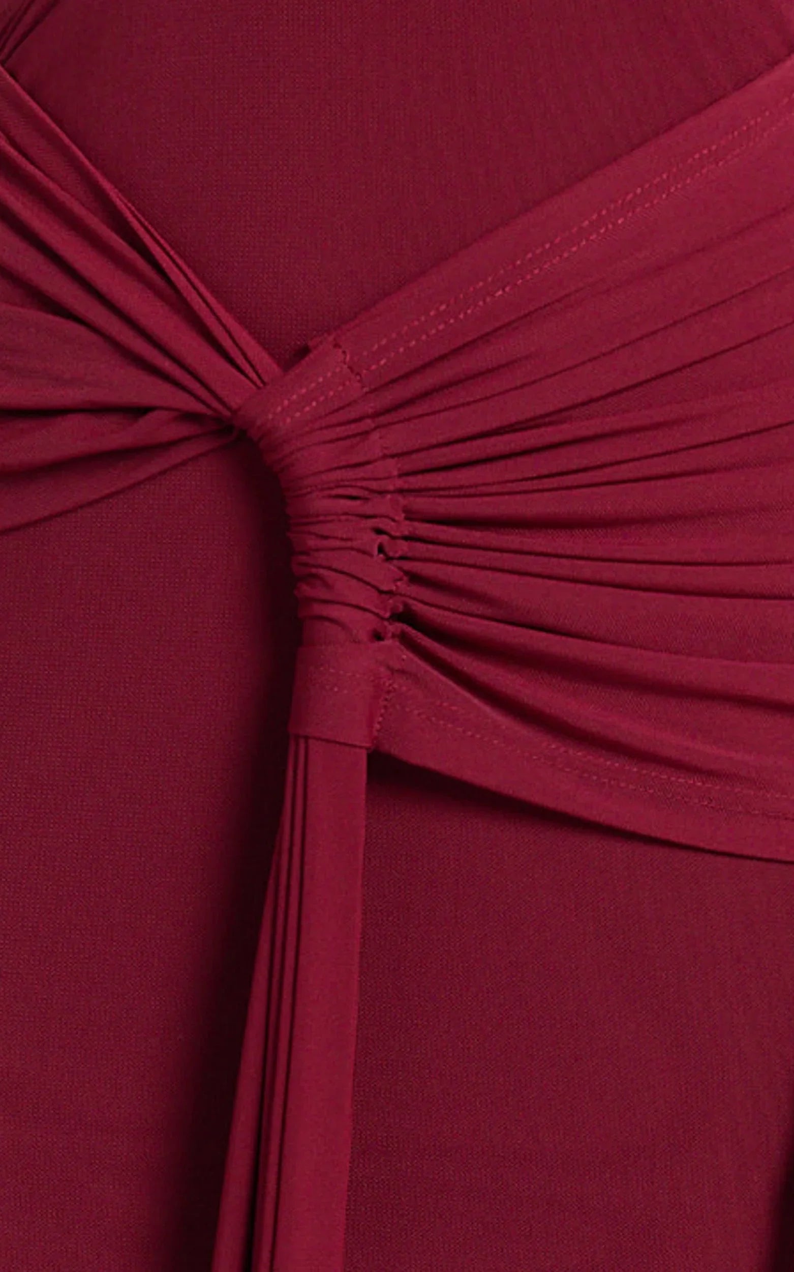 Mandy Midi Dress - Knot Detail Cut Out Mesh Dress in Wine