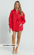 Dream Linen Blend Skort - High Waisted A Line Skort in Red