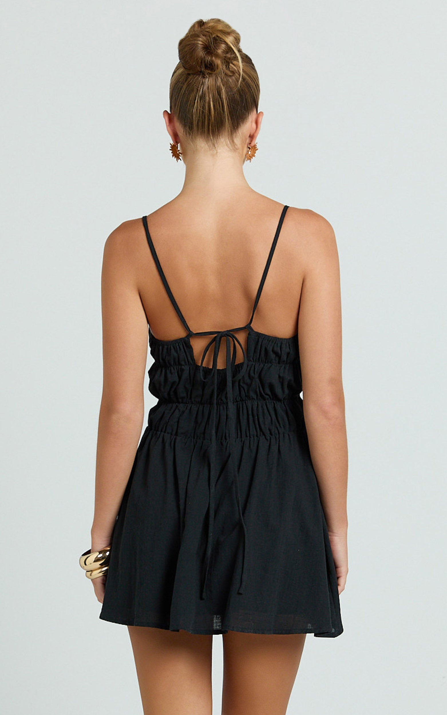 Aisha Mini Dress - Ruched Bust A Line Mini Dress in Black
