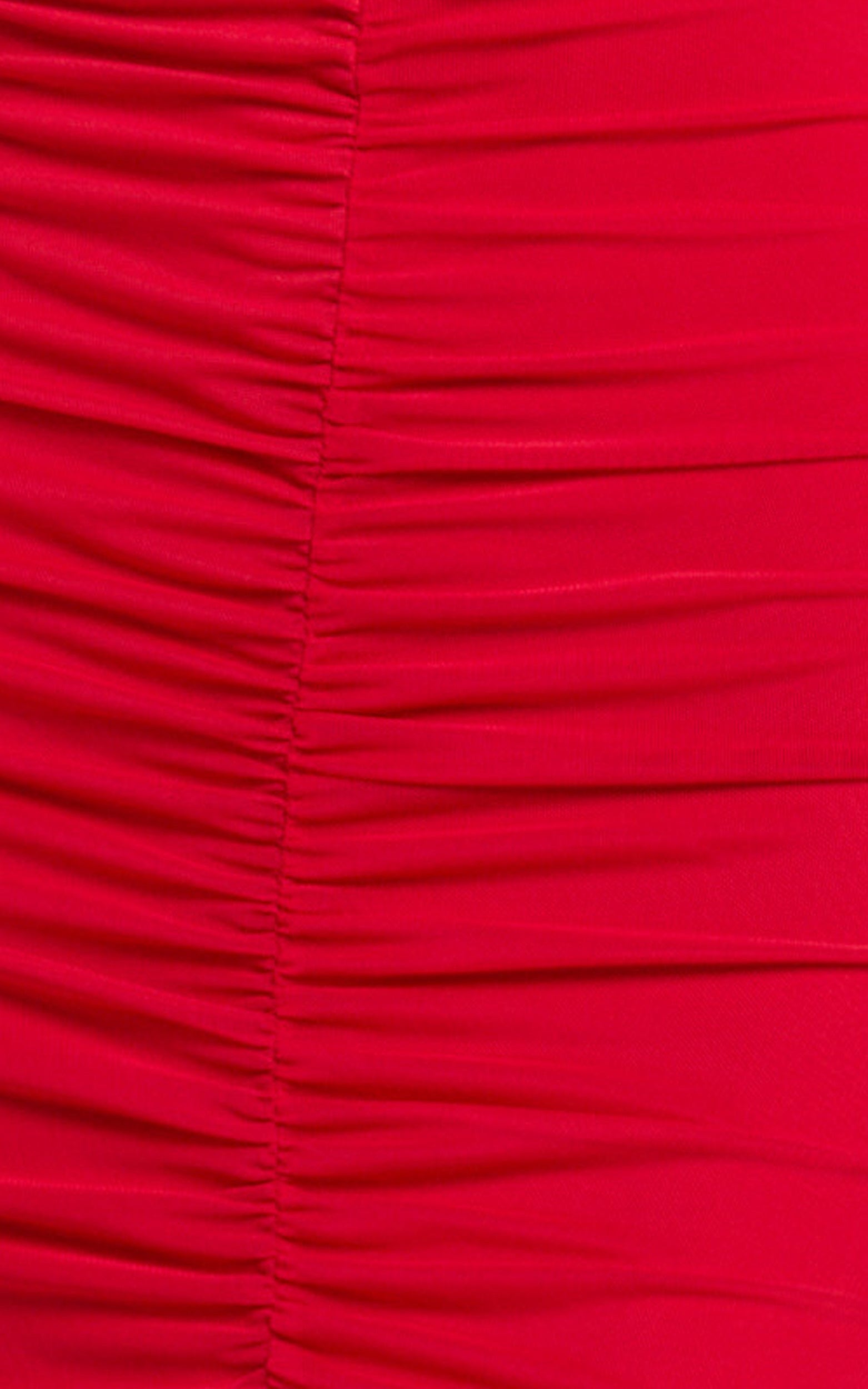 Alanna Maxi Dress - Off Shoulder Ruched Mesh Dress in Red