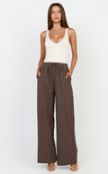 Amara Pants - High Waist Wide Leg Stripe Pants in Chocolate