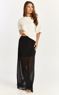 Arabella Maxi Skirt - Sheer with Lace Trim Skirt in Black
