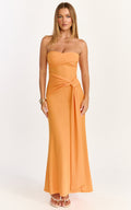 Aria Midi Dress - Strapless Tie Waist Dress in Orange