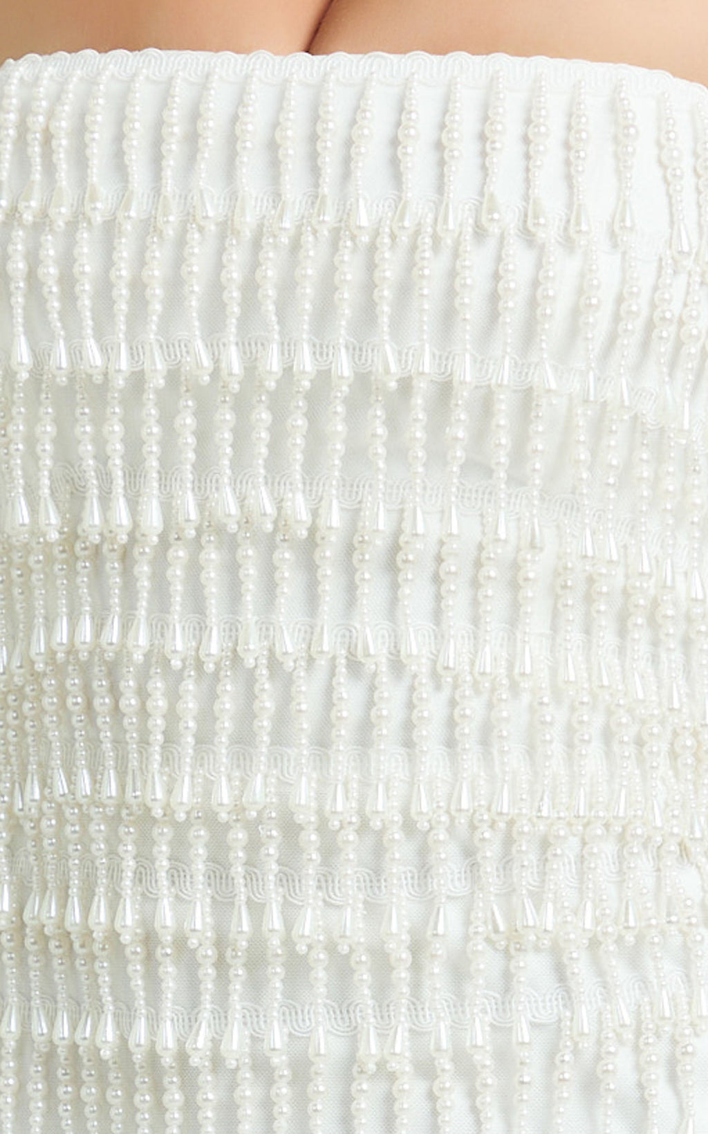 Aria Mini Dress - Beaded Pearl Fringe A Line Dress in Ivory