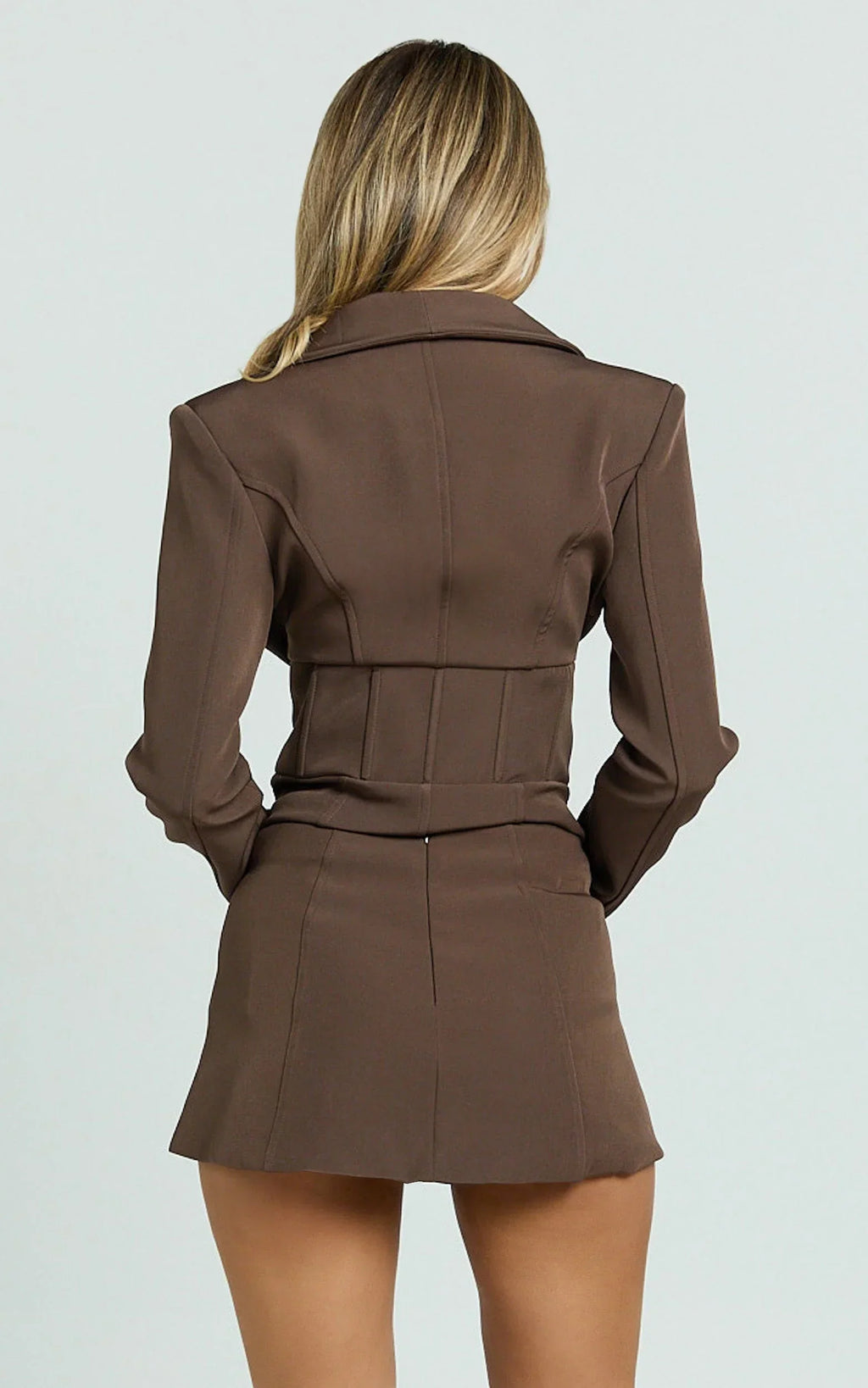 Larah Mini Skort - Mid Rise Leg Split Fitted Skort in Chocolate