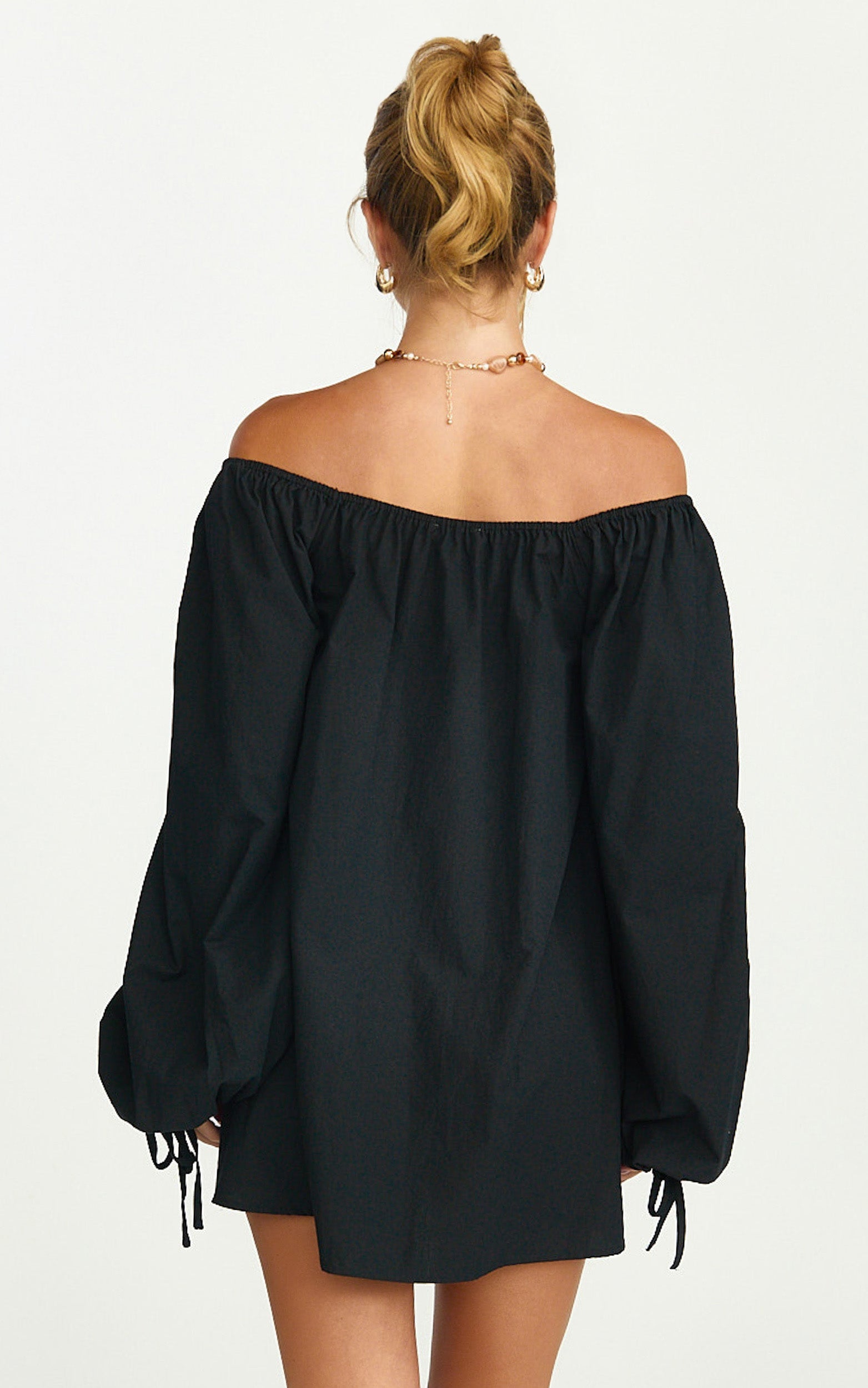 Brixton Mini Dress - Square Neck Smock Dress in Black