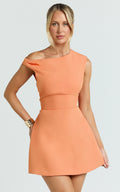 Claire Mini Dress - Tipped Shoulder Tulip Skirt Dress in Sherbet