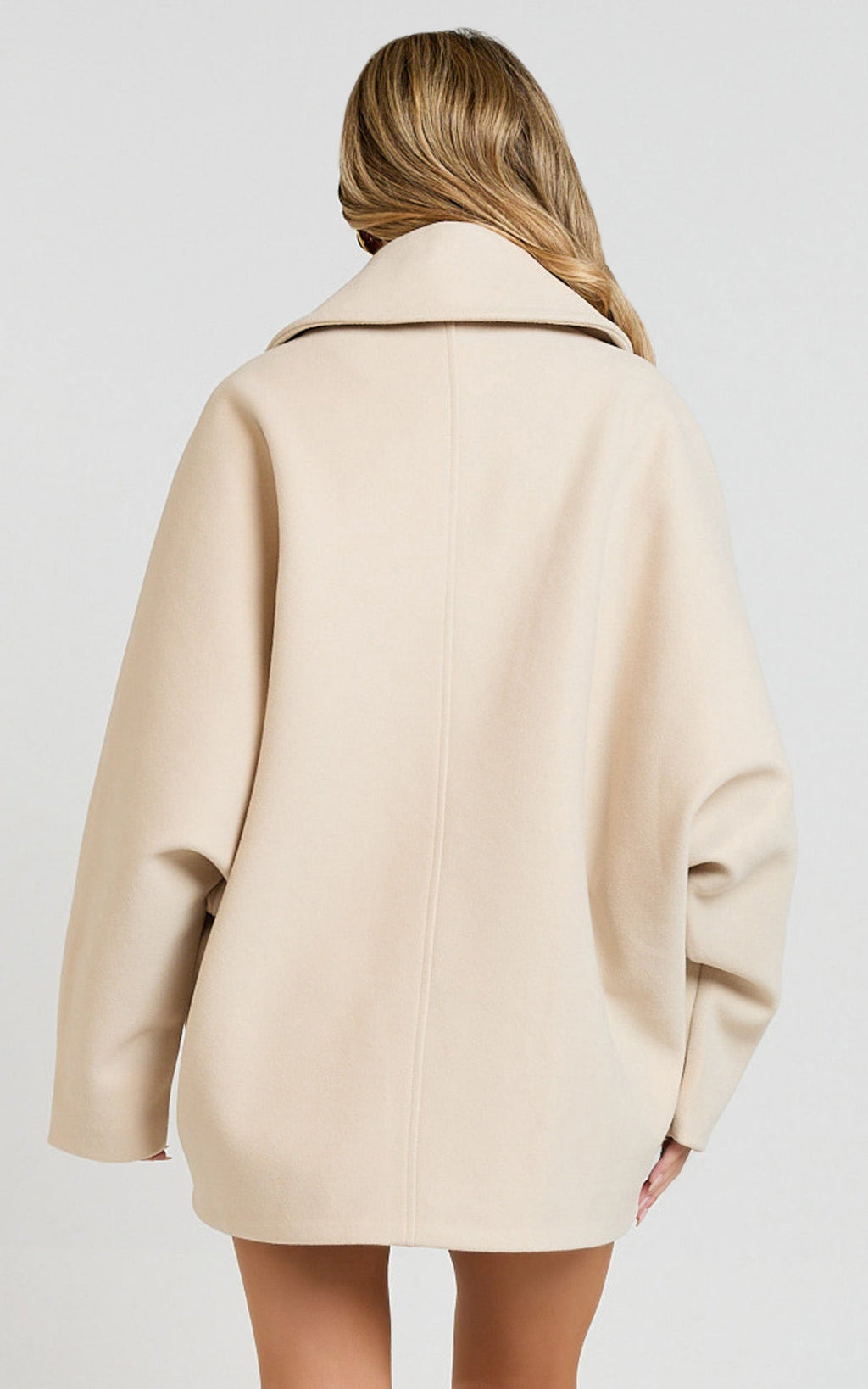 Claudia Coat - Oversized Three-Button Front Closure Coat in Beige