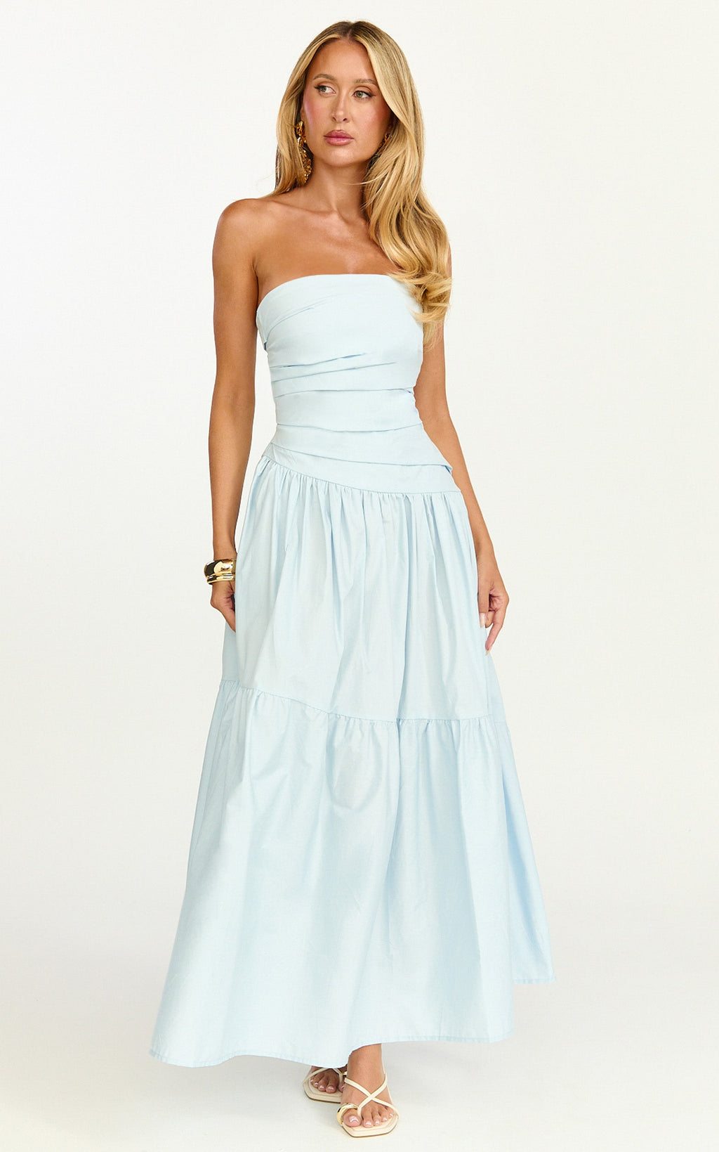 Cora Midi Dress - Strapless Dress in Blue