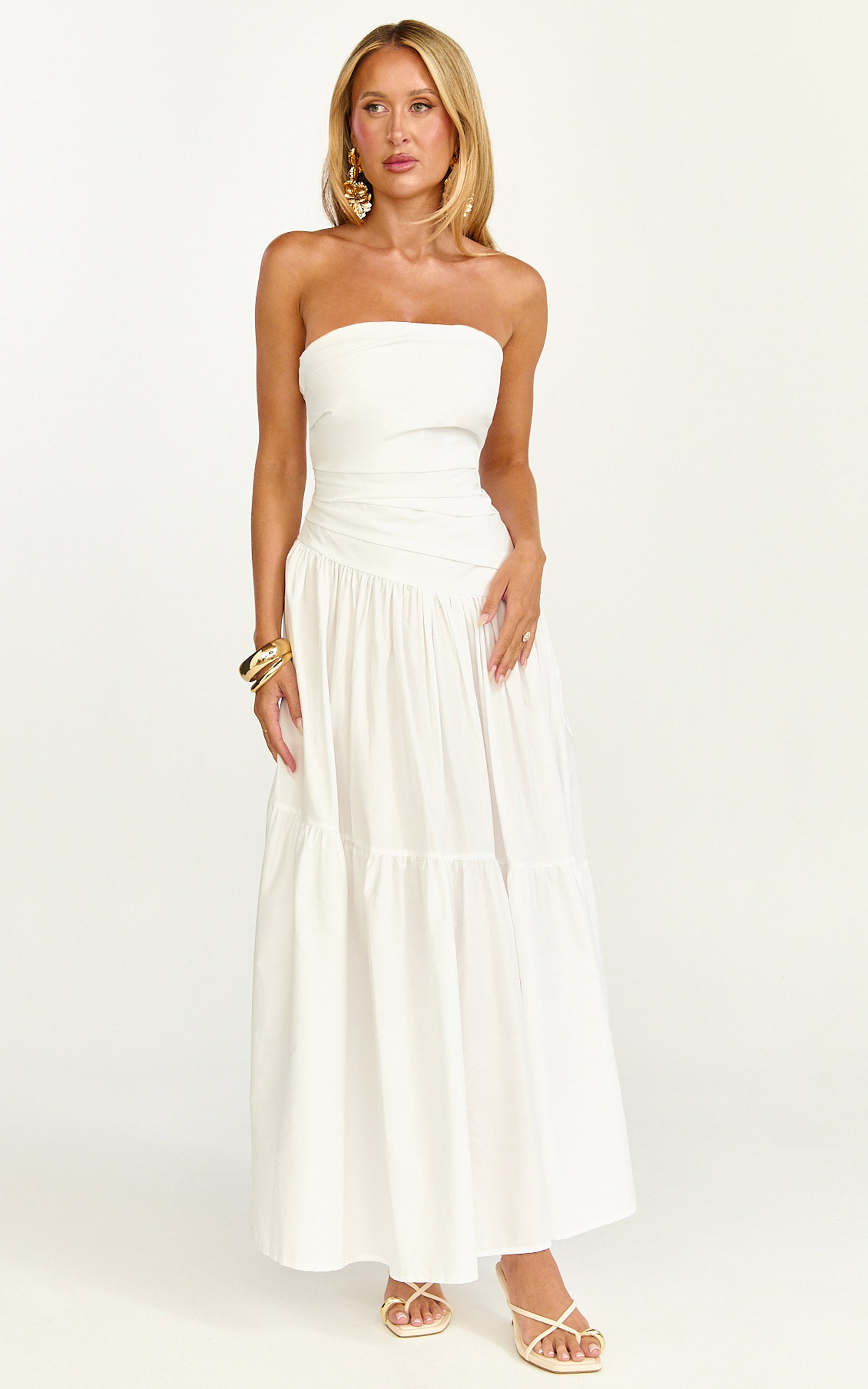 Cora Midi Dress - Strapless Dress in White