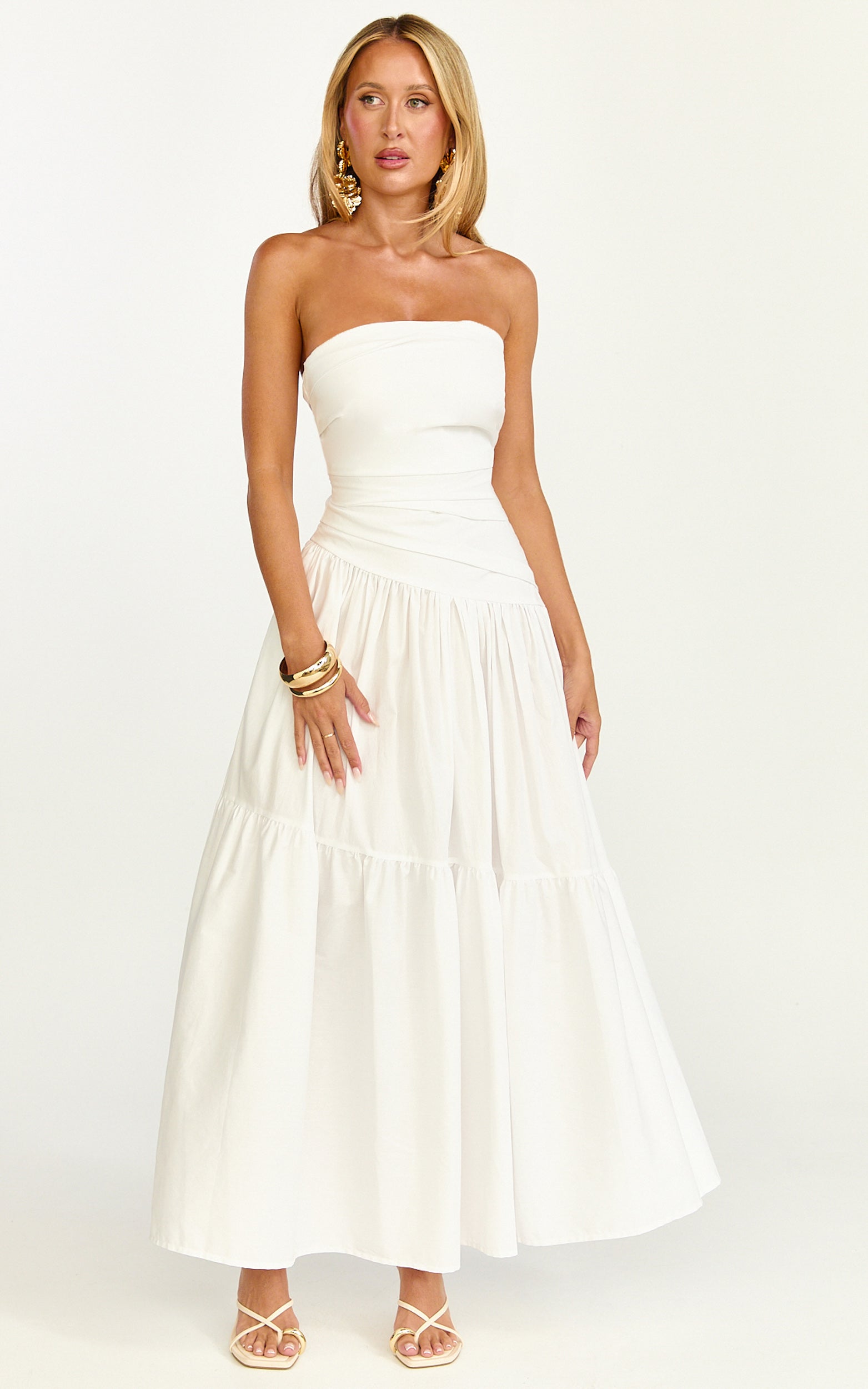Cora Midi Dress - Strapless Dress in White