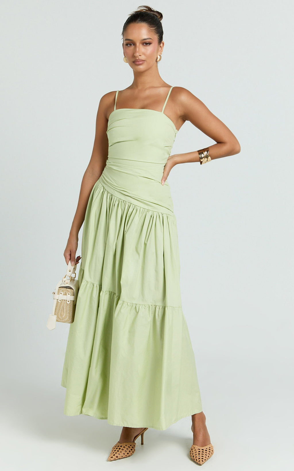 Dani Midi Dress - Asymmetrical Ruched Waisted in Sage