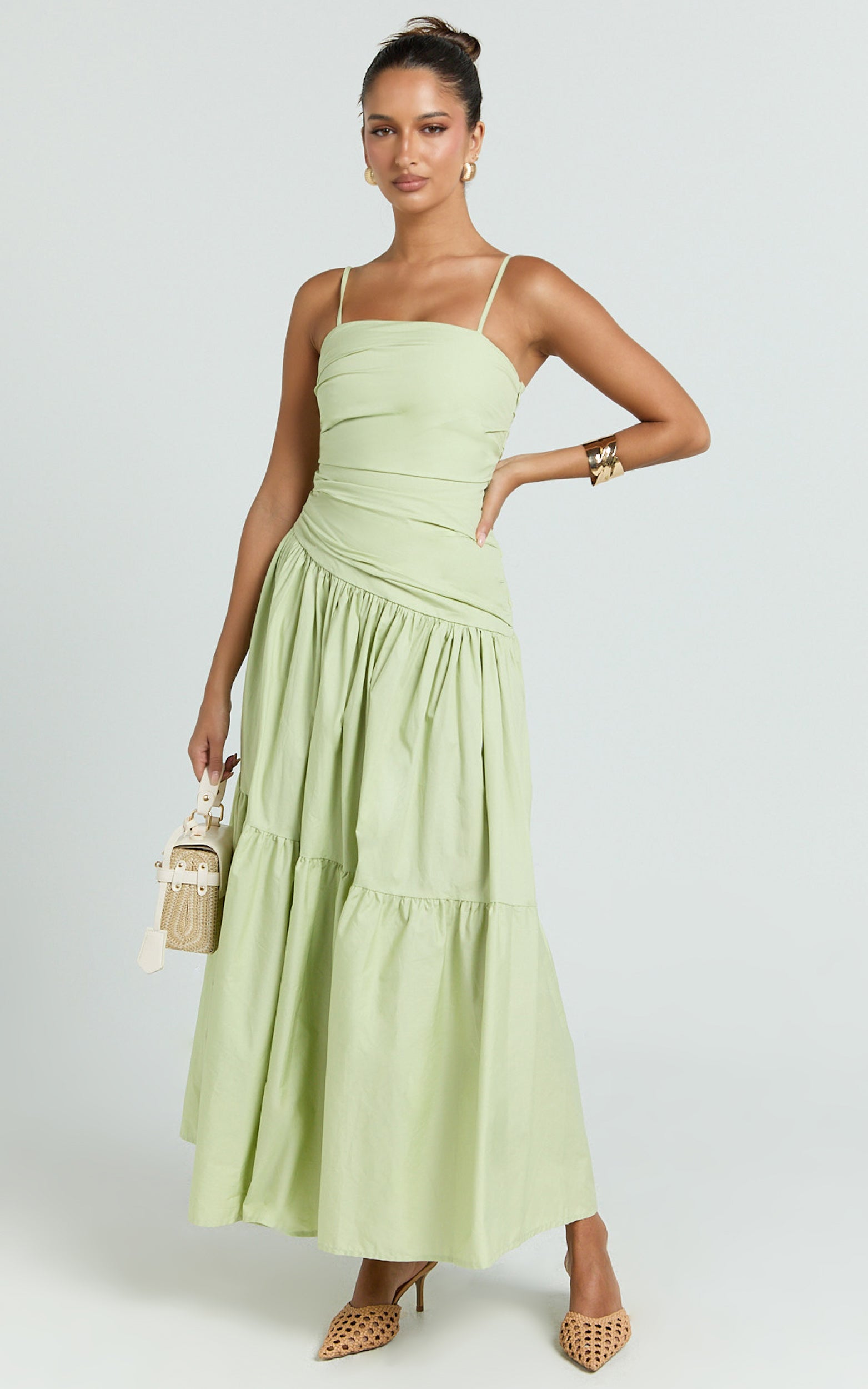 Dani Midi Dress - Asymmetrical Ruched Waisted in Sage