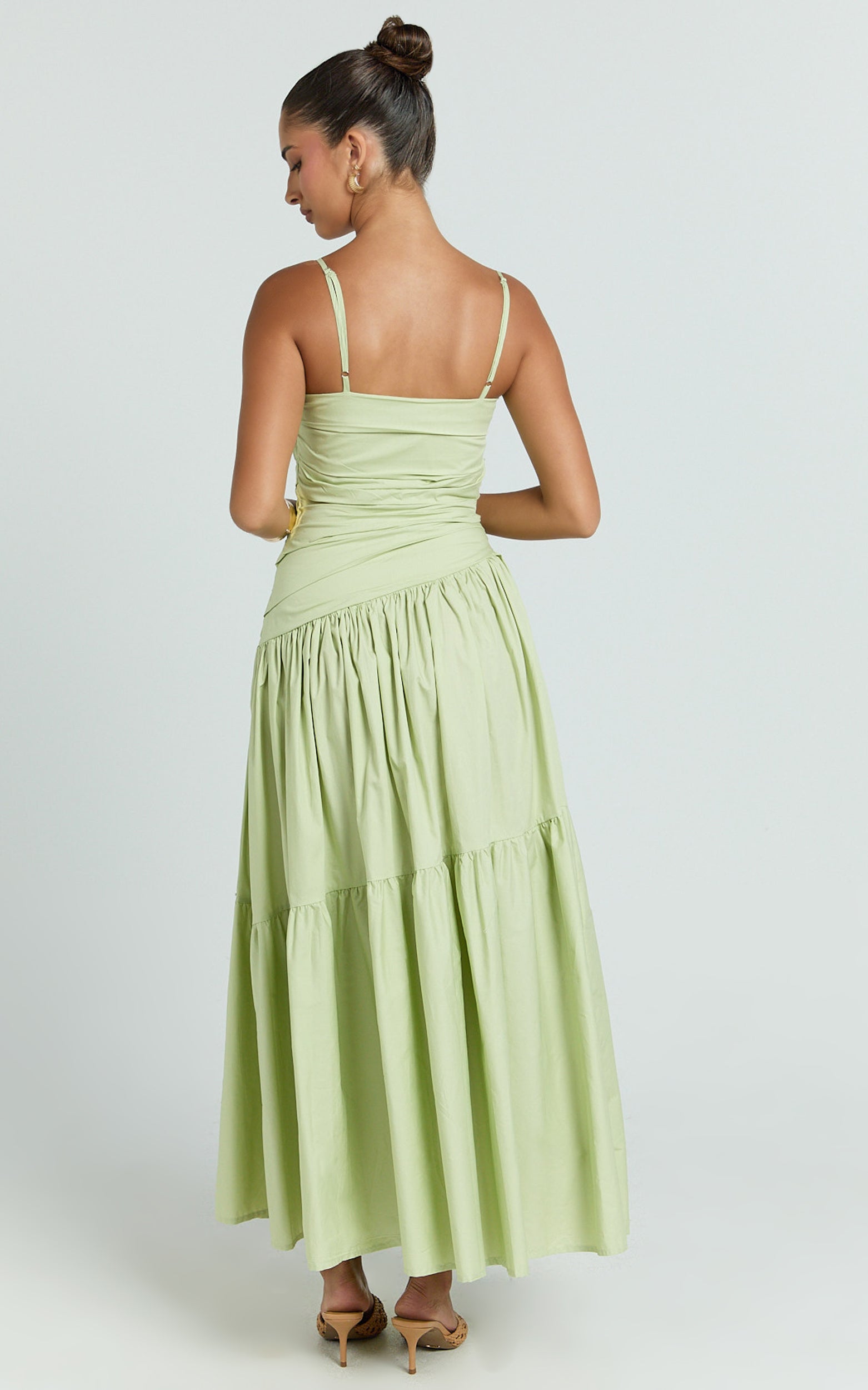 Dani Midi Dress - Asymmetrical Ruched Waisted in Sage