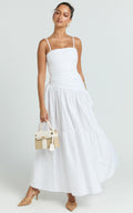 Dani Midi Dress - Asymmetrical Ruched Waisted in White