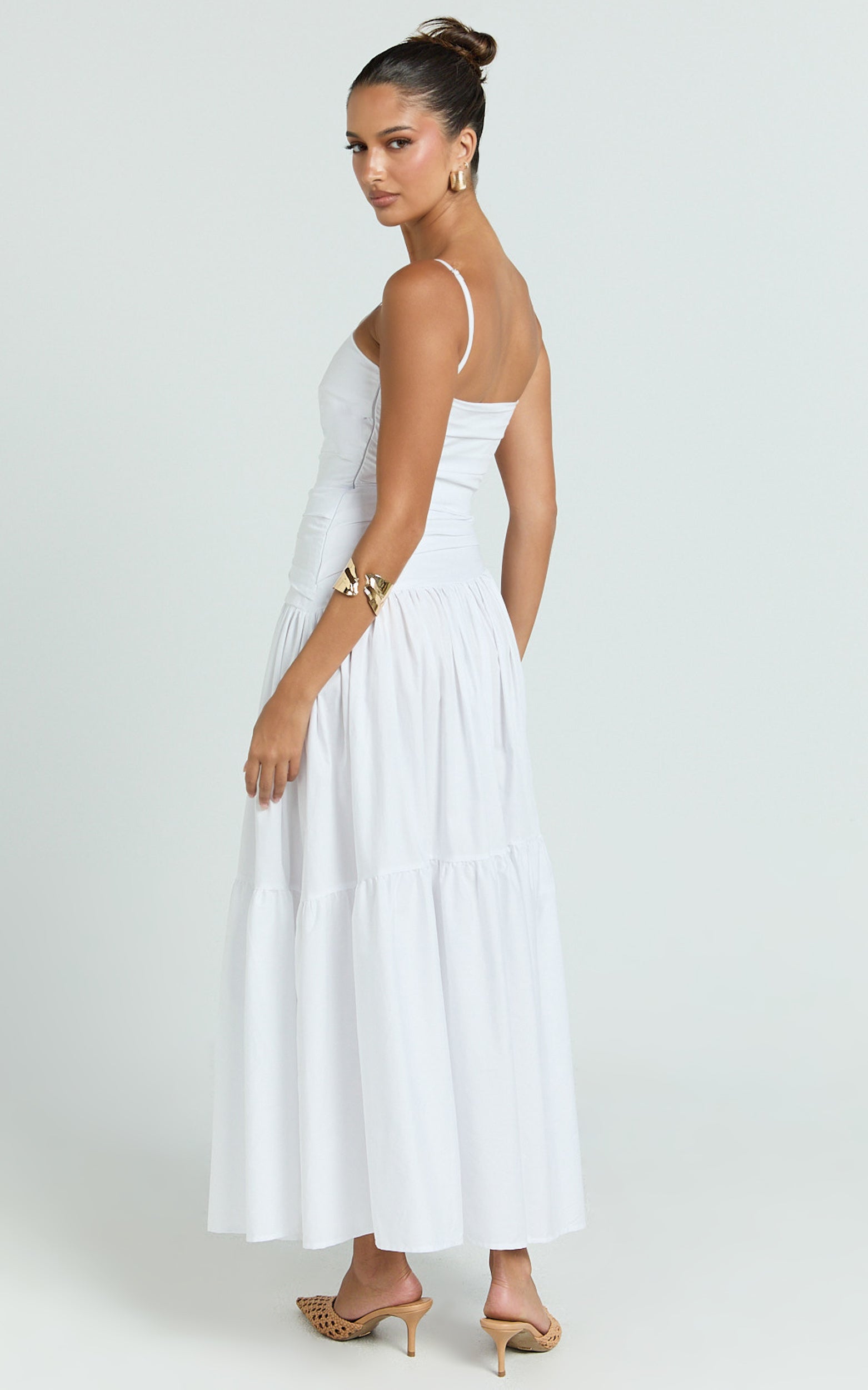 Dani Midi Dress - Asymmetrical Ruched Waisted in White