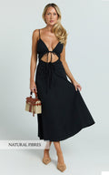 Daphne Midi Dress - Gathered Cut Out A Line Dress in Black