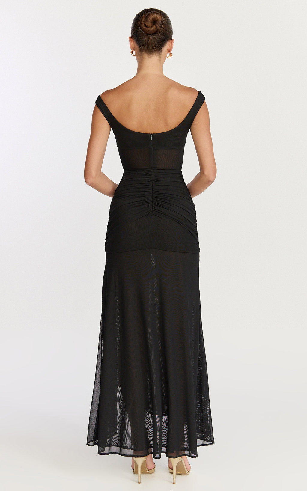 Demetria Maxi Dress - Mesh Bodycon Dress in Black