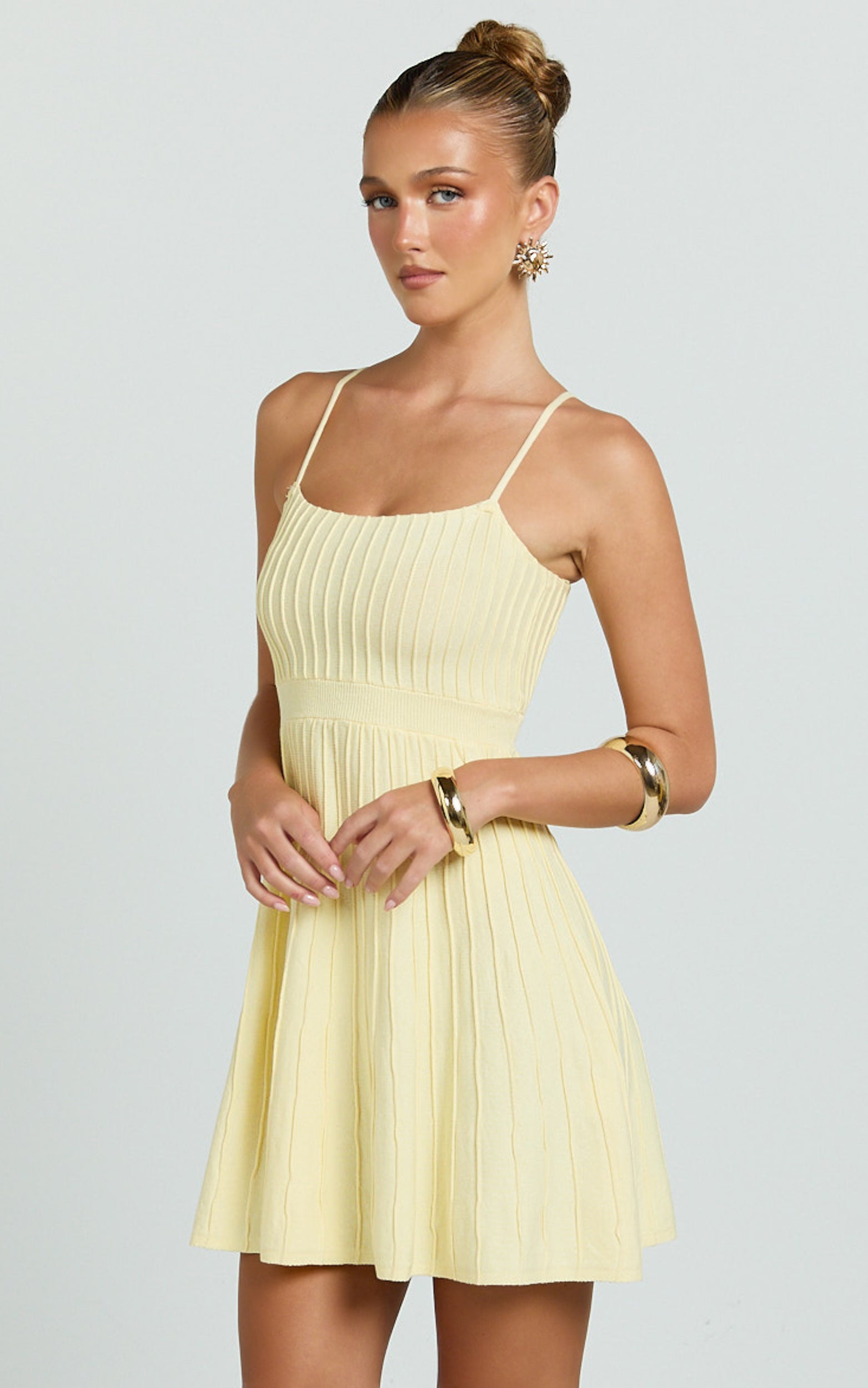 Donissa Mini Dress - Panelled Knit Mini Dress in Butter Yellow