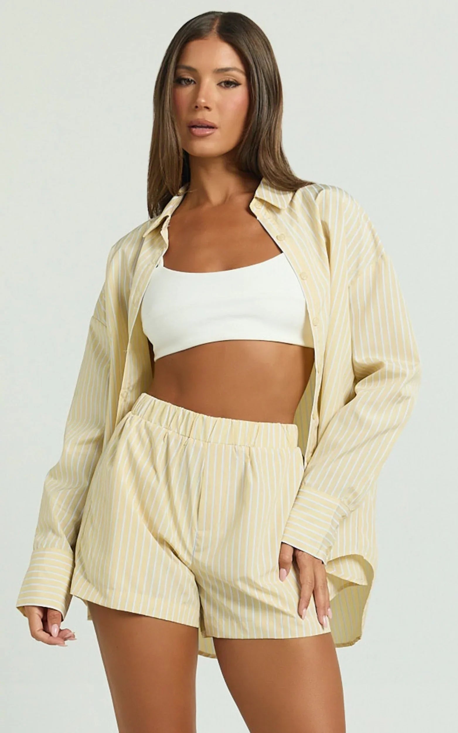 Chaemay Shorts - Line Boxer Shorts in Lemon Stripe