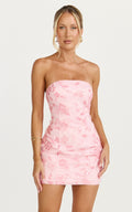 Electra Mini Dress -  Strapless Bodycon Embellished Sequin Dress in Soft Pink