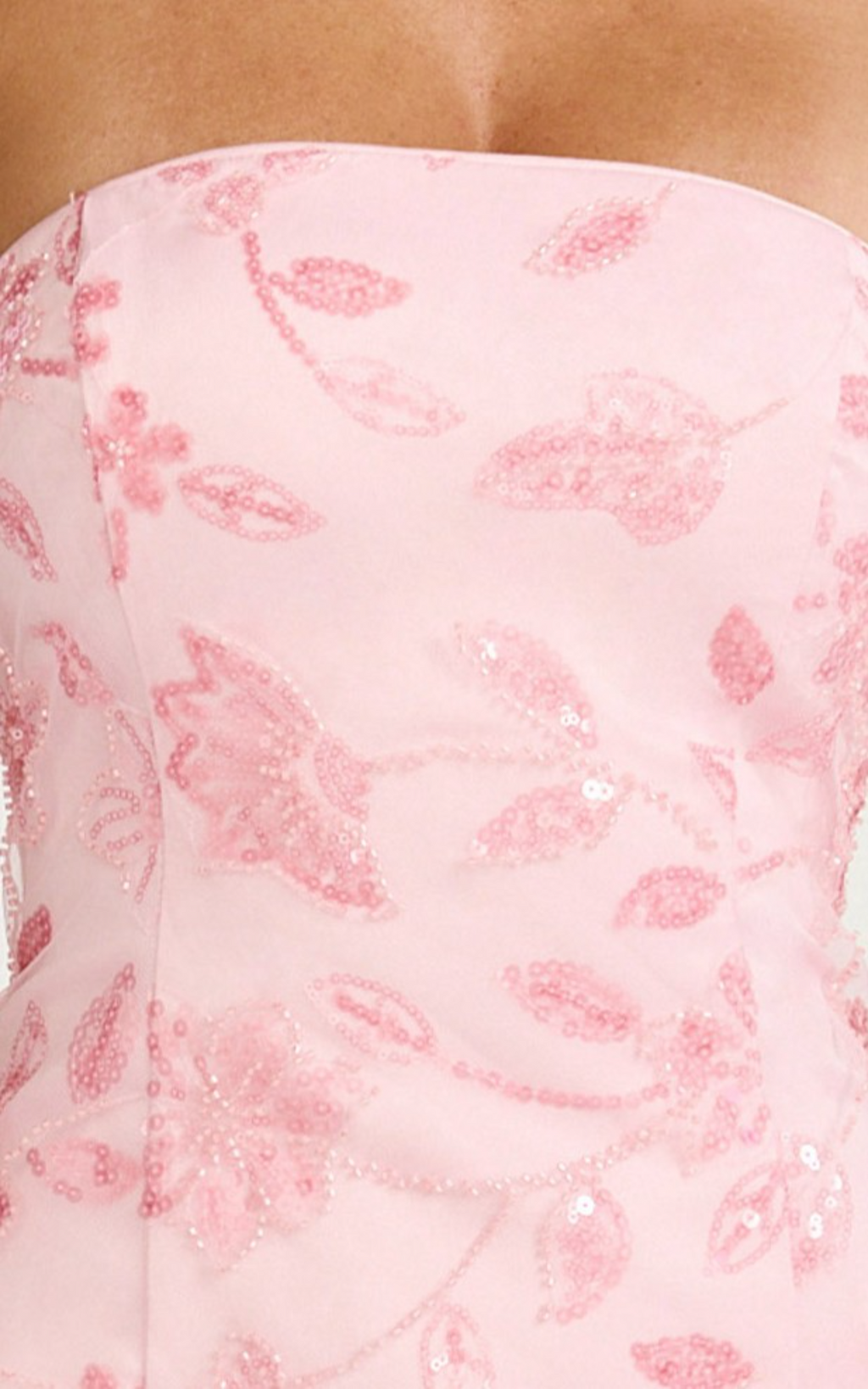 Electra Mini Dress -  Strapless Bodycon Embellished Sequin Dress in Soft Pink