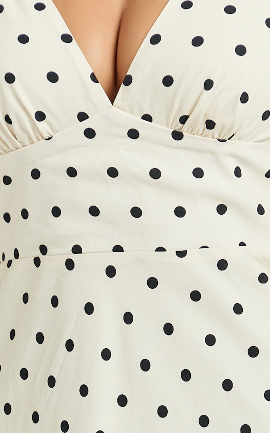 Elise Midi Dress - V Neck Puff Sleeve Dress in White Polka Dot