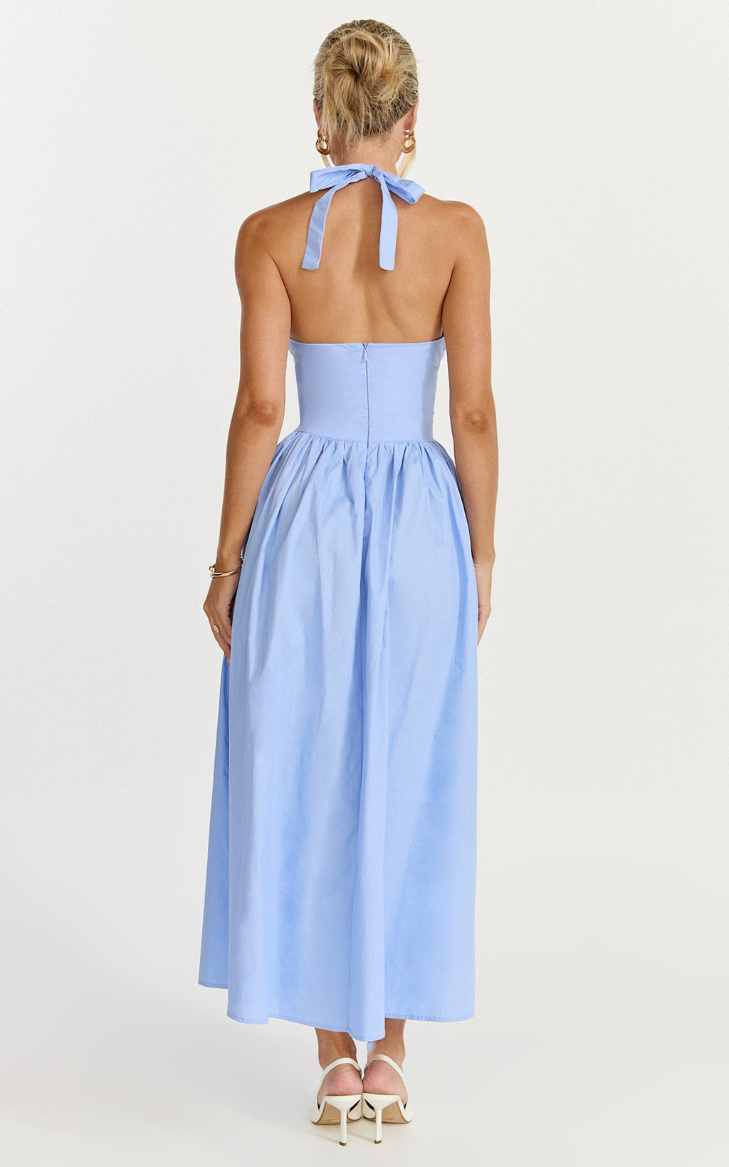 Etta Midi Dress - Plunge Fit And Flare Dress in Cornflower Blue