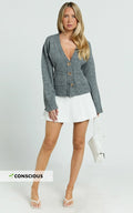 Danielle Mini Skirt - High Waist Pleated Knit Skirt in Cream