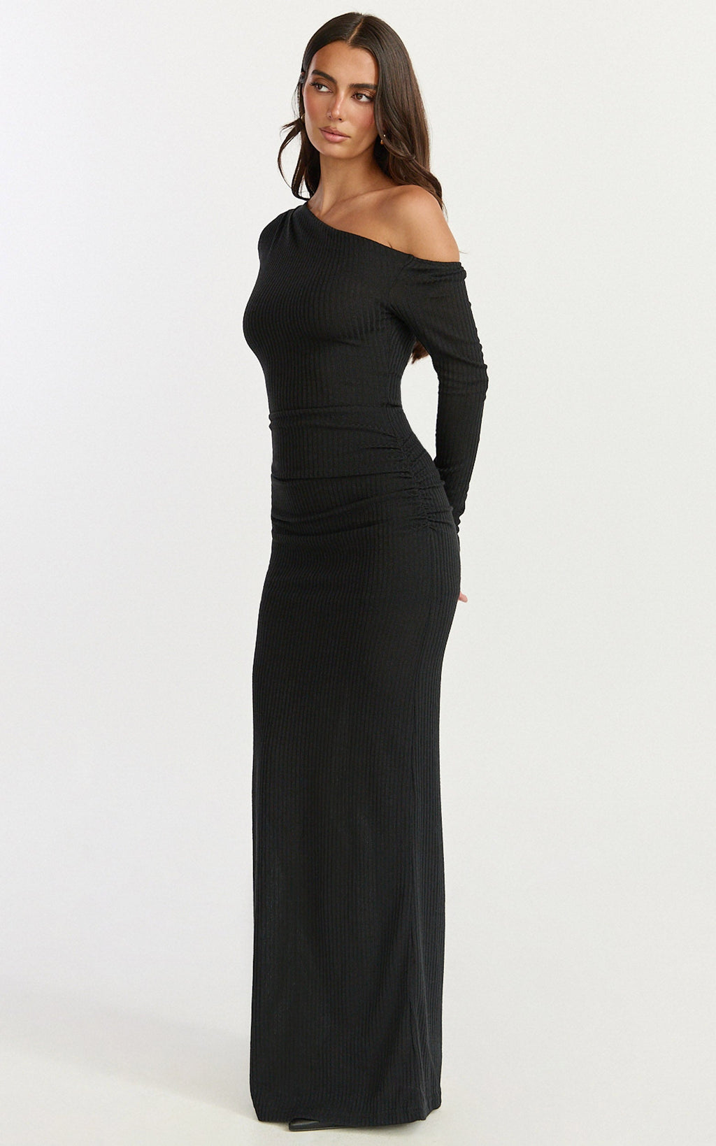 Faith Maxi Dress - Off Shoulder Long Sleeve Maxi Dress in Black