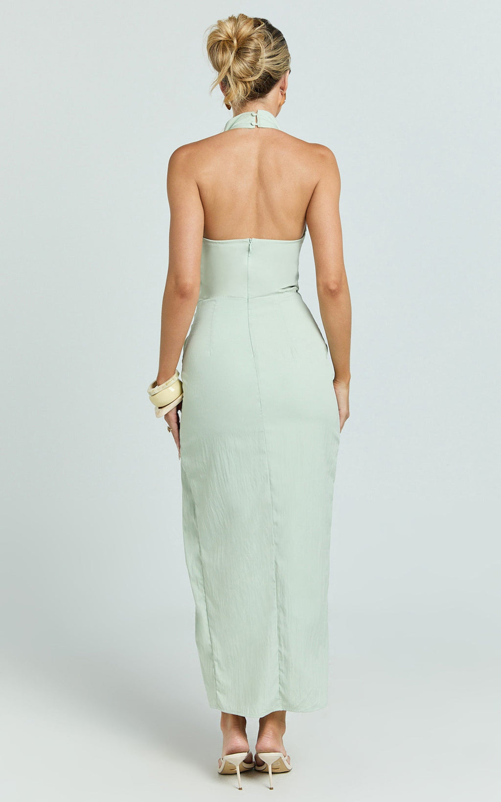 Finn Midi Dress - Folded Cowl Halter With Front Leg Split in Sage