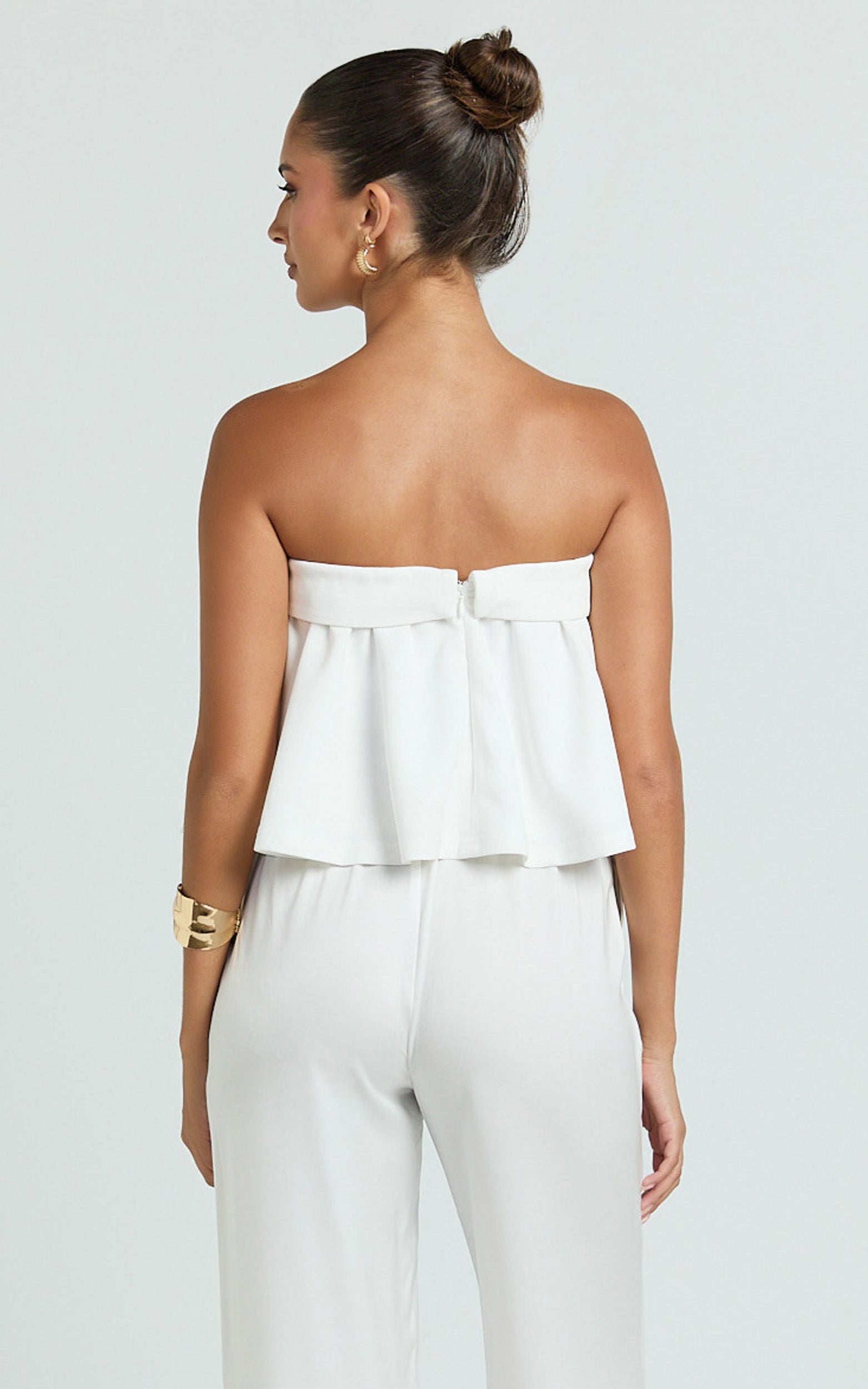 Imara Top - Strapless Peplum Top in Off White
