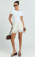 Ivy Short - Satin Short with Lace Trim in Cream