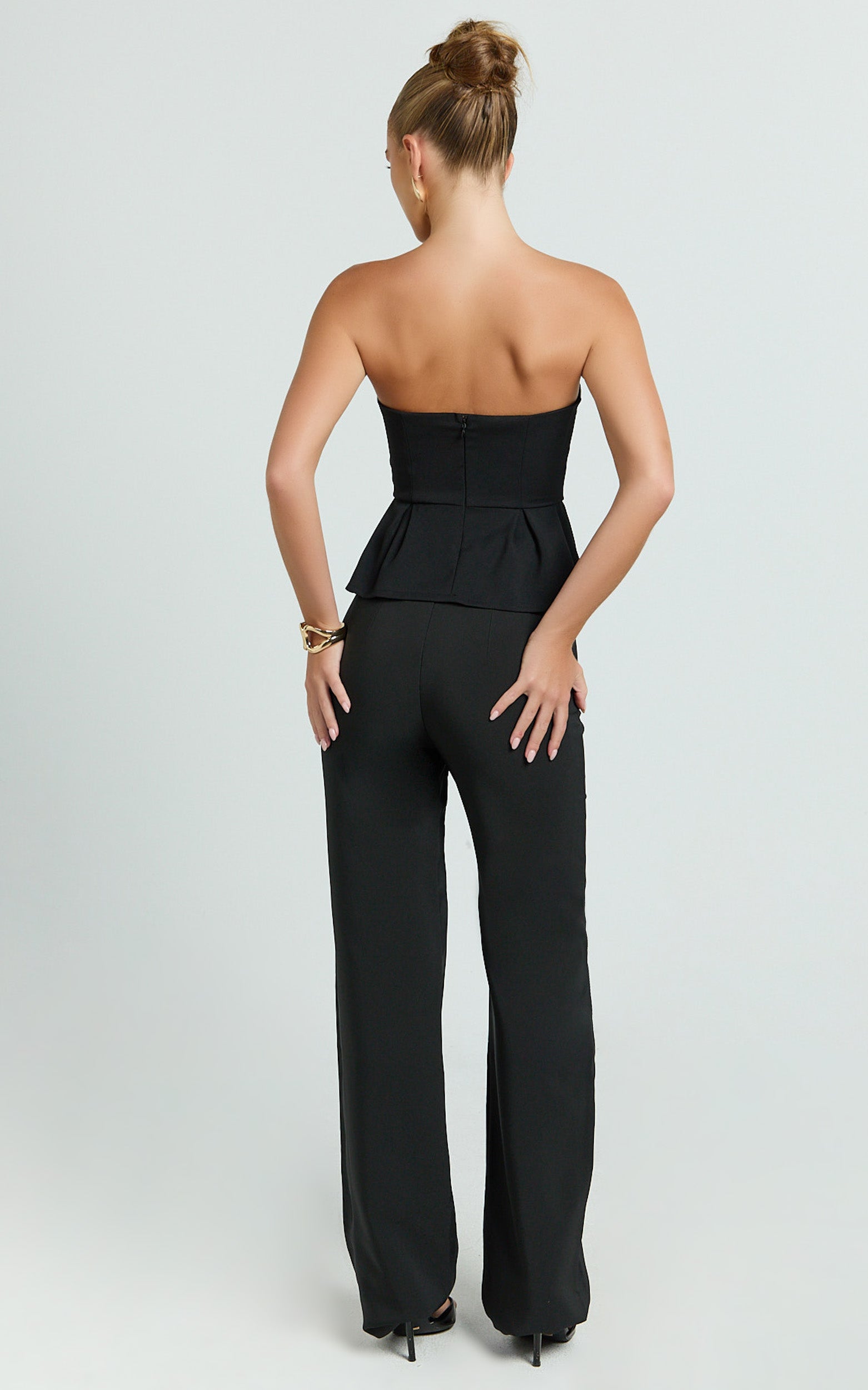 Rainey Top - Strapless Peplum Top in Black