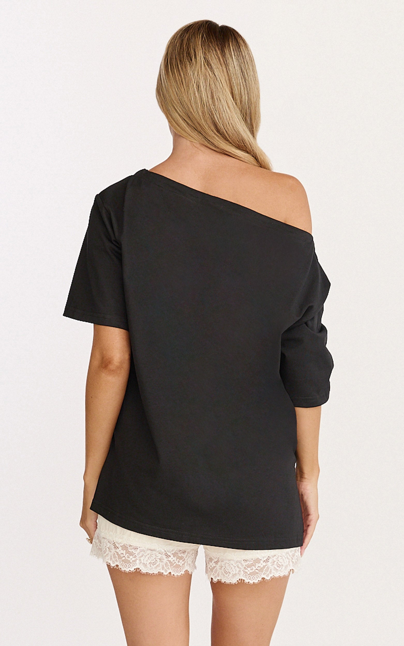 Ruby Top - Off Shoulder Asymmetrical T-shirt in Black