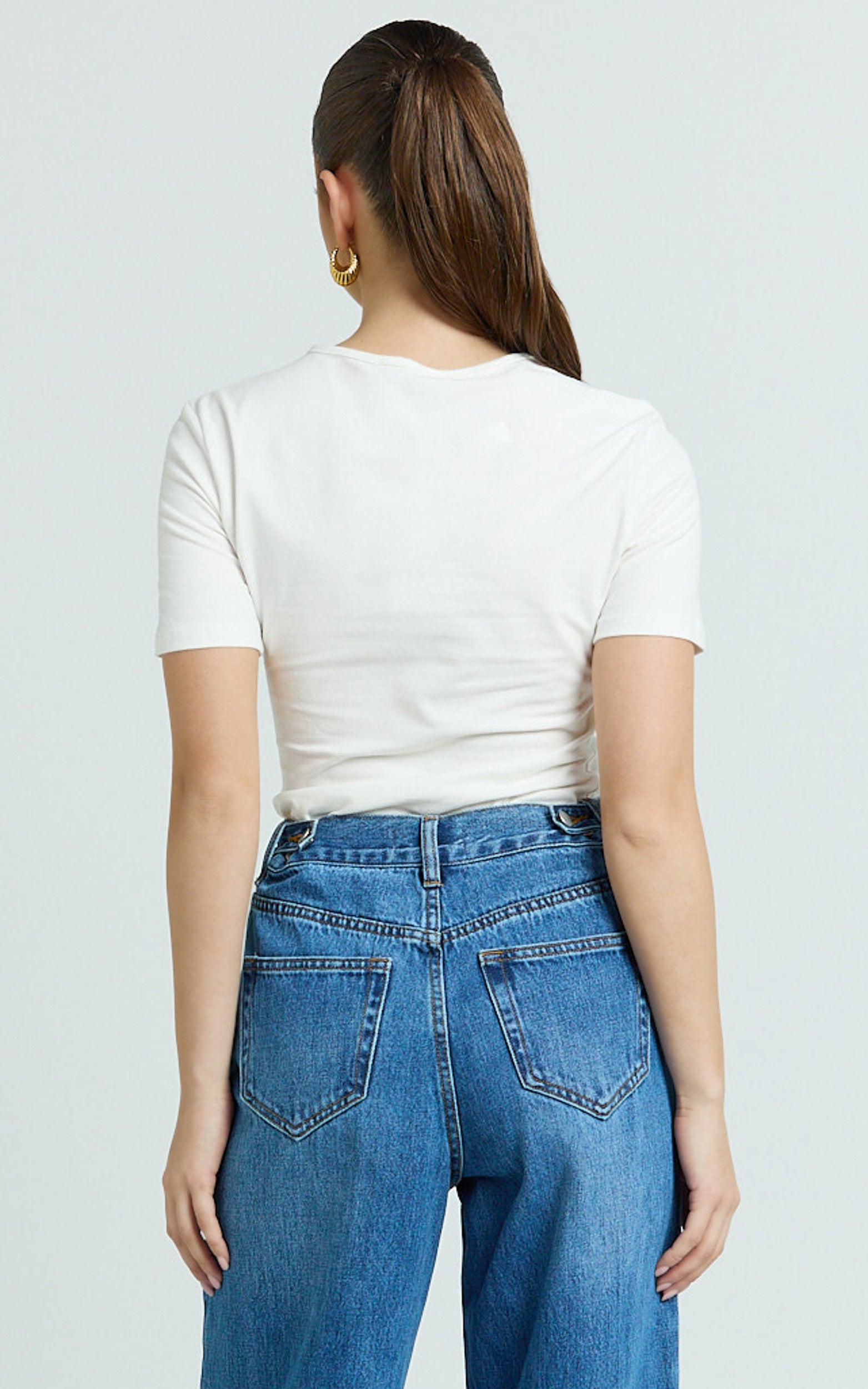 Whitney Tee Shirt - High Crew Neck in White