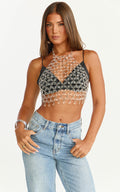 Xena Crop Top - Crystal Embellished Halter Top in Silver